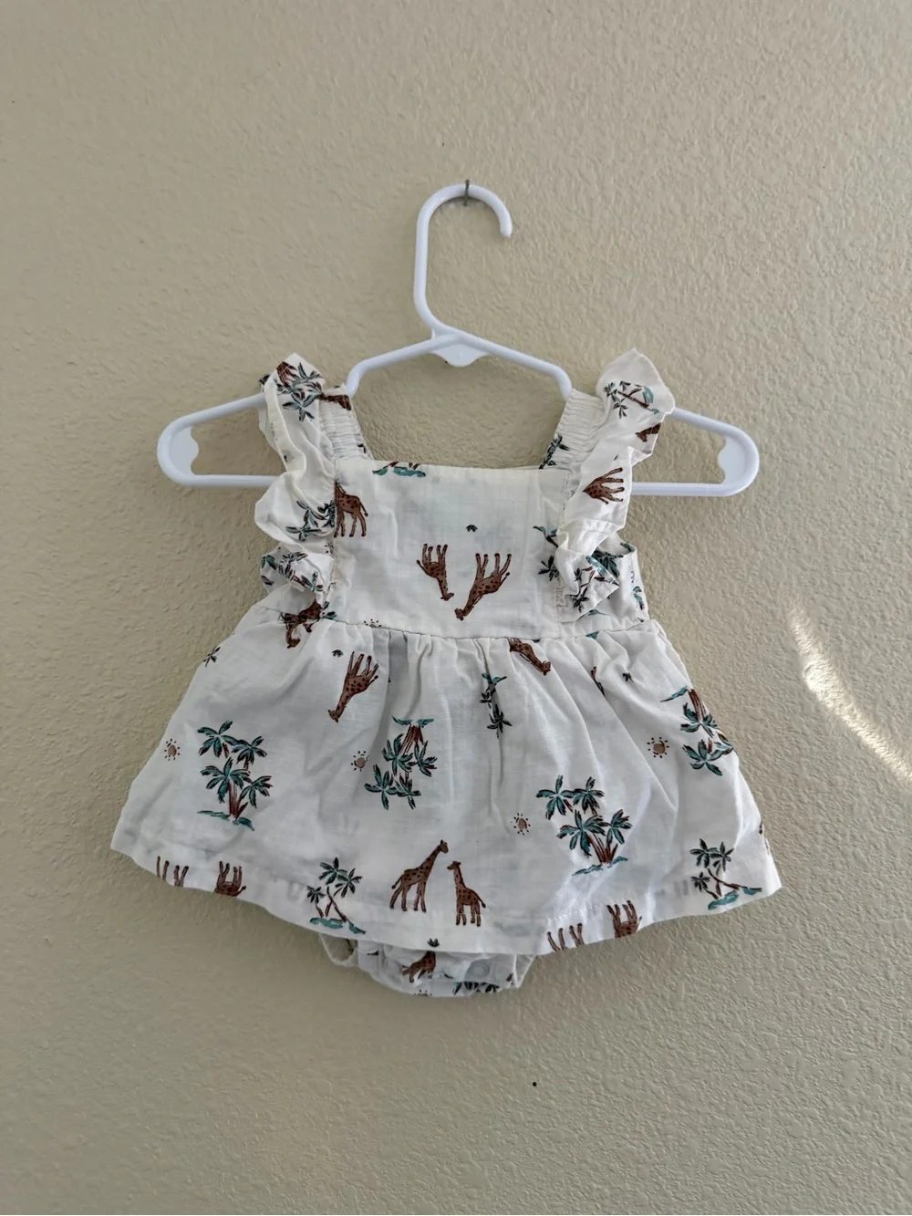 Carter's White Giraffe Print Ruffle Romper Dress